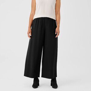 Eileen Fisher Silk Georgette Crepe Wide-Leg Pants Black Pull On Stretch Flowy
